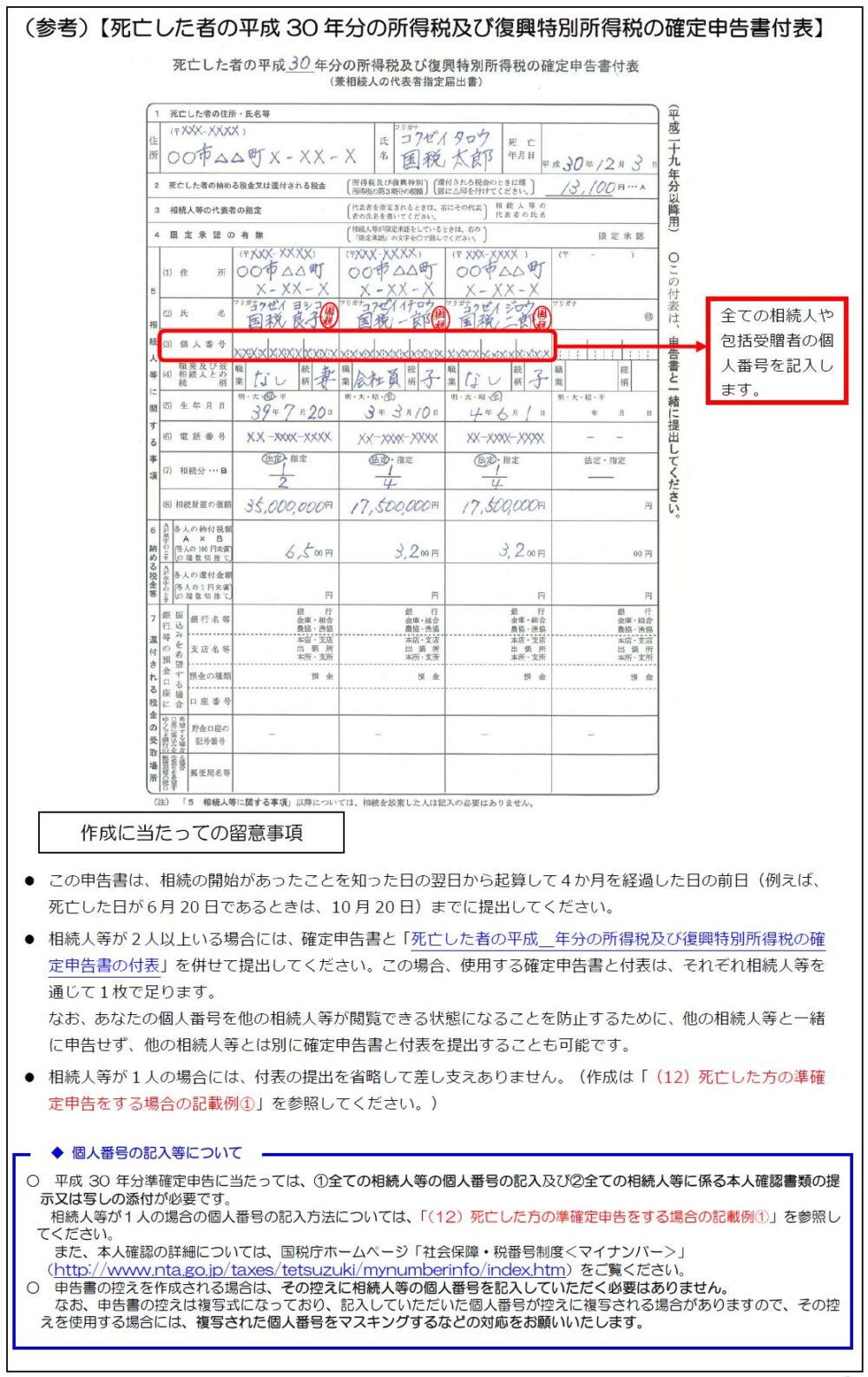 準確定申告　付表　記載例