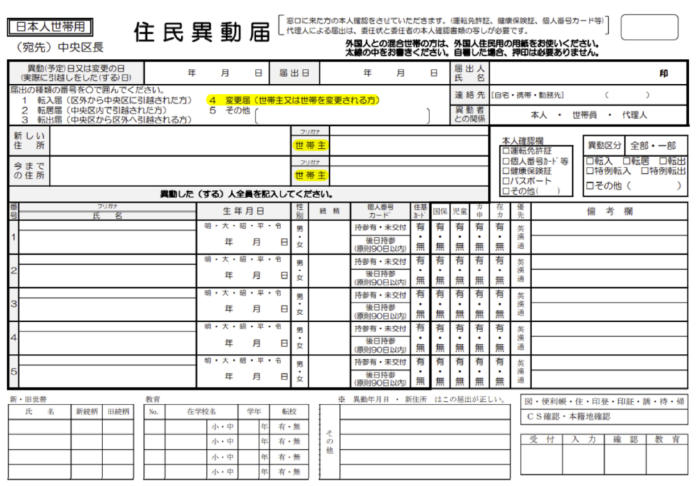 世帯主変更届