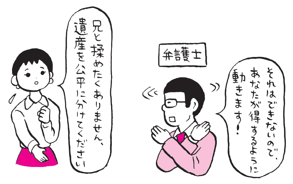 【弁護士・双方受任】兄と揉めたくありません。遺産を公平に分けてください。
それはできないので、あなたが得するように動きます。