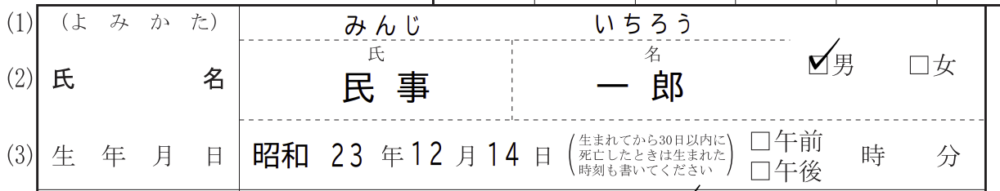 氏名生年月日欄