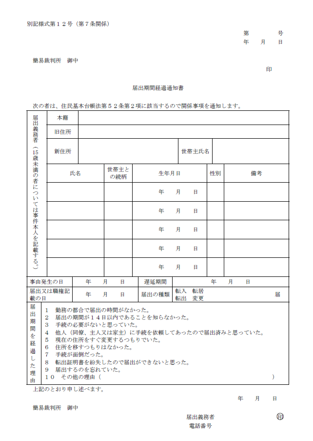 届出期間経過通知書