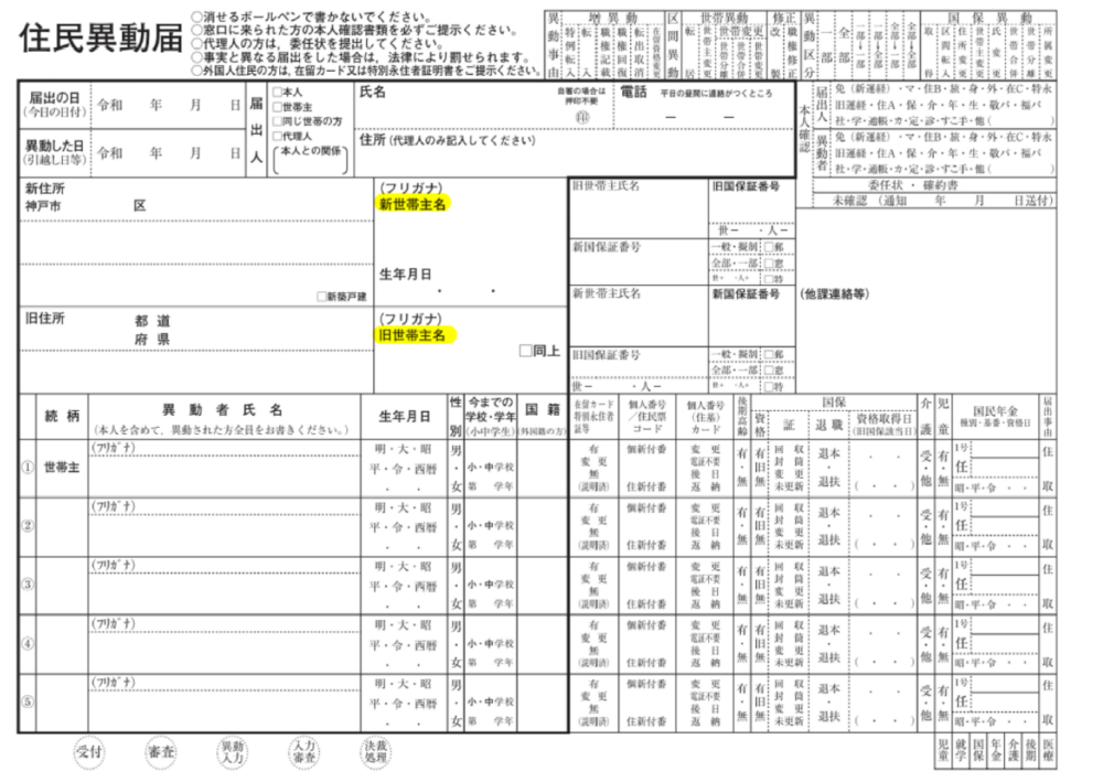 世帯主変更届