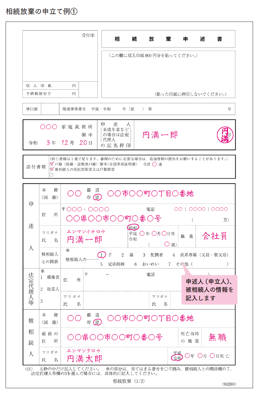 相続放棄申述書(見本書き方)