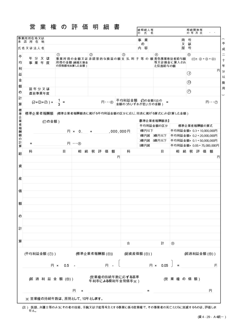 営業権評価明細書